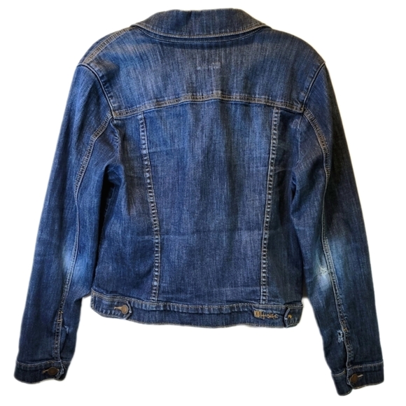 Kut from the Kloth Jean Jacket Womens XL L Blue Denim Dark Wash Cropped Trucker - Picture 5 of 14